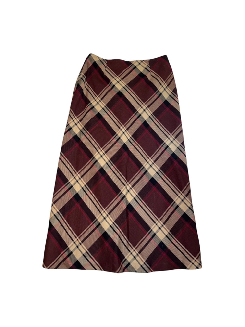 VTG Liz Baker Plaid MAXI Skirt Size 14 Burgundy Beige